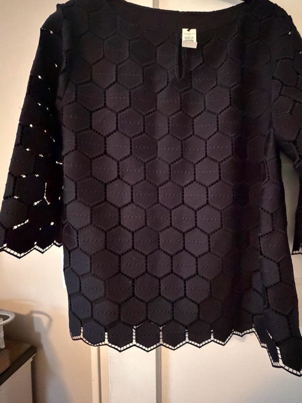 Talbots Women’s Black Hexagon Eyelet Lace Top